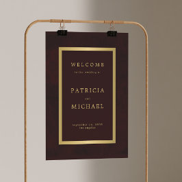 Poster Elegant burgundy and gold wedding welcome sign