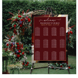 Poster Elegant Burgundy Gold Marble Wedding Seating Chart