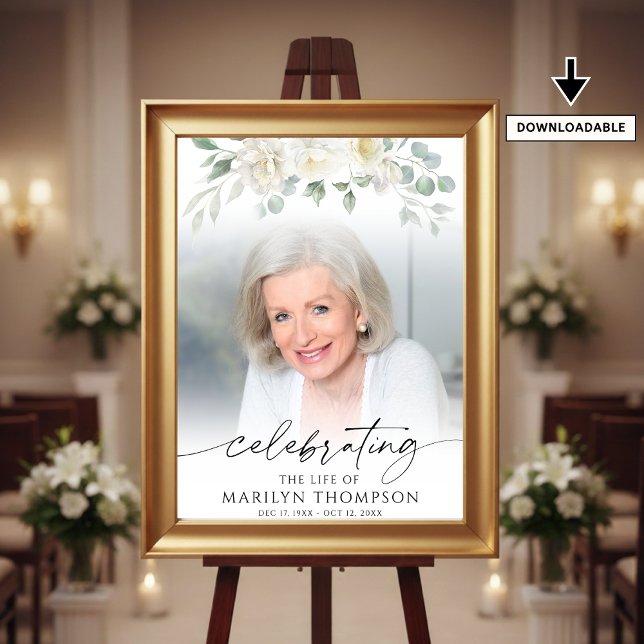 Poster Elegant Celebrating the Life of Floral Photo (Criador carregado)