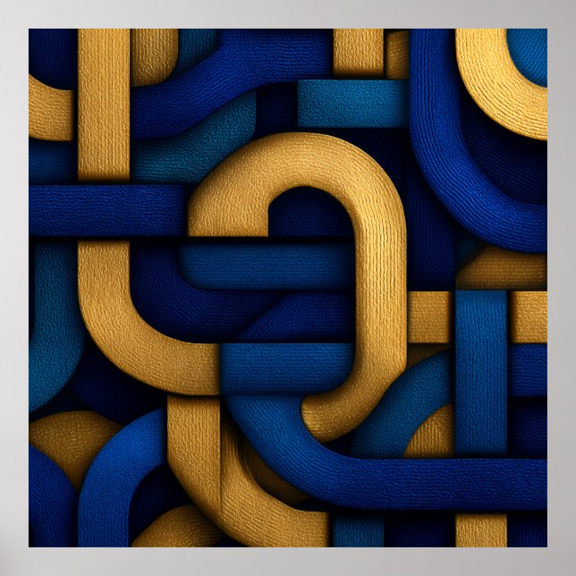 Poster Elegant Celtic-Inspired Blue Gold Braided Abstract (Frente)