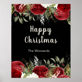 Poster Elegant Christmas Dinner Party Red Flowers