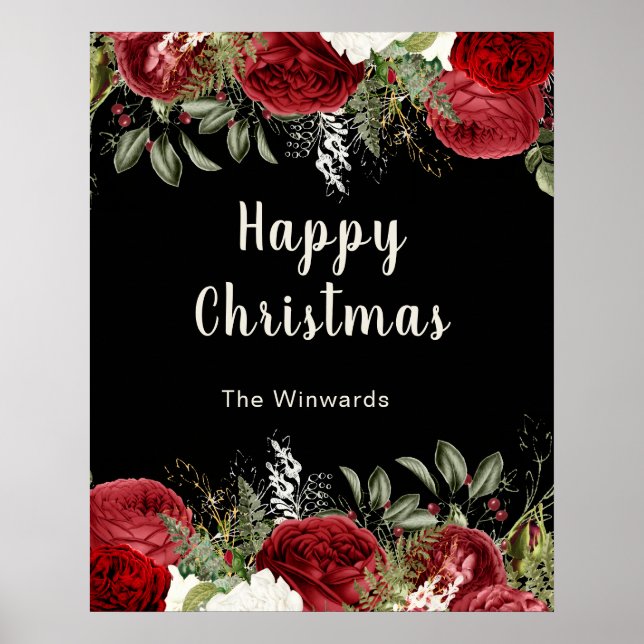 Poster Elegant Christmas Dinner Party Red Flowers (Frente)