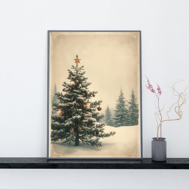 Poster Elegant Christmas Tree Amidst Snowy Landscape (Criador carregado)