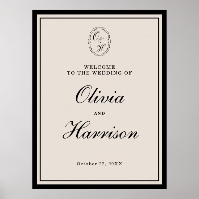 Poster Elegant Classic Black Welcome to Our Wedding Sign (Frente)