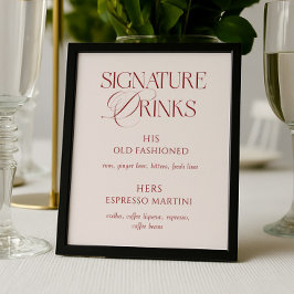 Poster Elegant Cream & Burgundy Wedding Signature Drinks