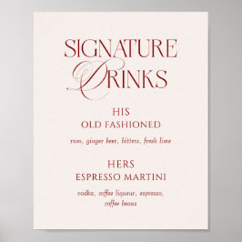 Poster Elegant Cream & Burgundy Wedding Signature Drinks