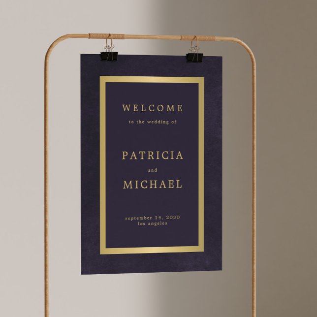 Poster Elegant dark purple and gold wedding welcome sign (The support is not included)