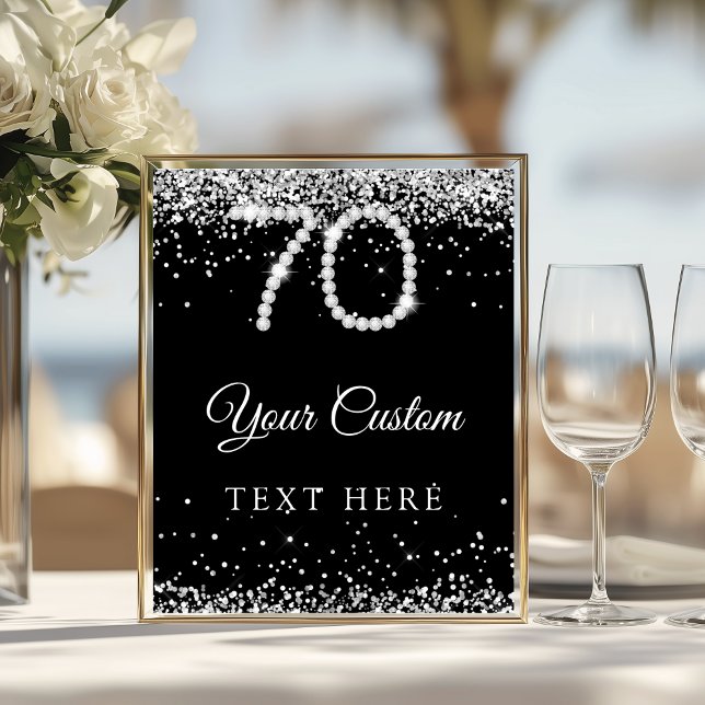 Poster Elegant Diamonds 70th Birthday Party Table Sign (Diamonds 70th Birthday Party Sign)