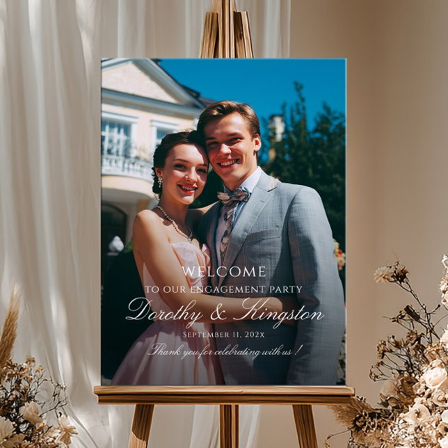 Poster Elegant engagement party welcome sign with photo (Criador carregado)