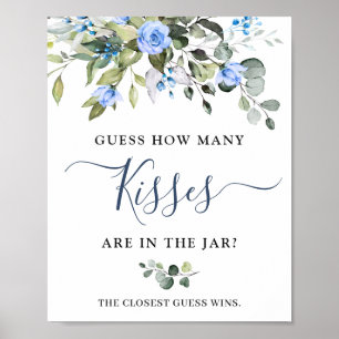 Poster Elegant Eucalyptus Blue Roses Bridal Shower