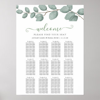 Poster Elegant Eucalyptus Greenery Wedding Seating Chart