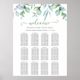 Poster Elegant Eucalyptus Greenery Wedding Seating Chart
