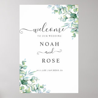 Poster Elegant Eucalyptus Greenery Wedding Welcome Sign