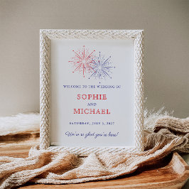 Poster Elegant Fireworks 4th of July Wedding Welcome Sign