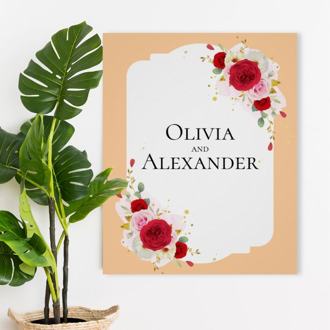 Póster Elegant Floral Wedding Poster Sign (Criador carregado)