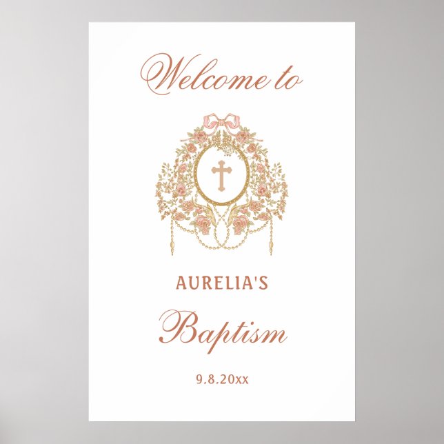 Poster Elegant Frame Holy Cross Baptism Welcome (Frente)