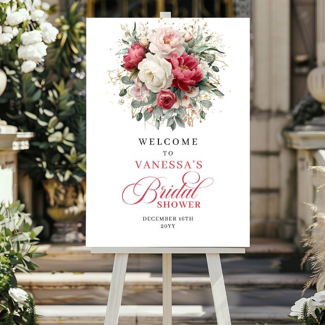 Poster Elegant Garden Burgundy Floral Welcome Bridal Show (Elegant Garden Burgundy Floral Welcome Bridal Shower)