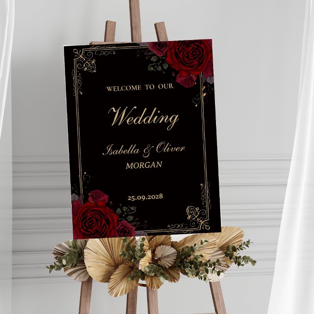 Poster Elegant Gothic Romance Roses Wedding Welcome Sign (Criador carregado)