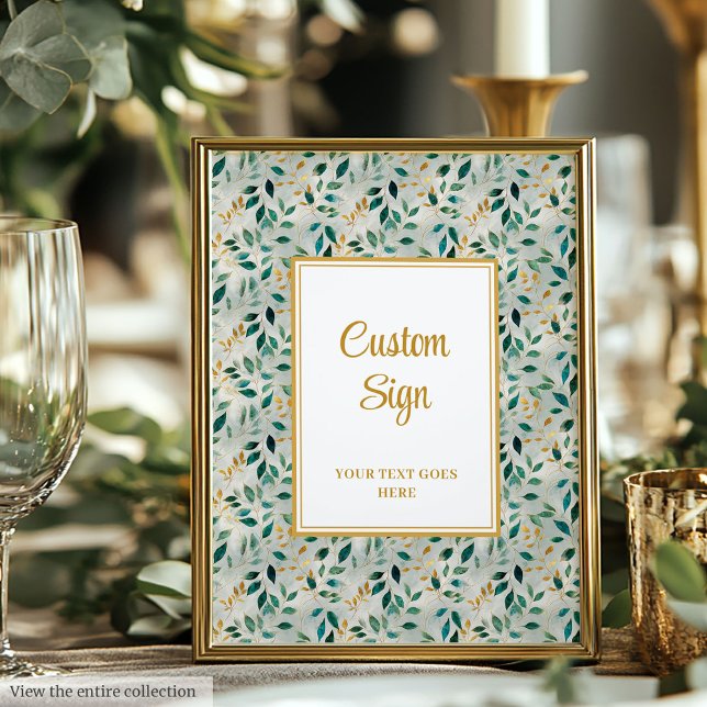 Poster Elegant Hunter Green Gold Greenery Wedding Custom  (Elegant Hunter Green Gold Greenery Wedding Custom Poster)