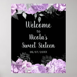 Poster Elegant Lilac and Silver Flowers Sweet Sixteen