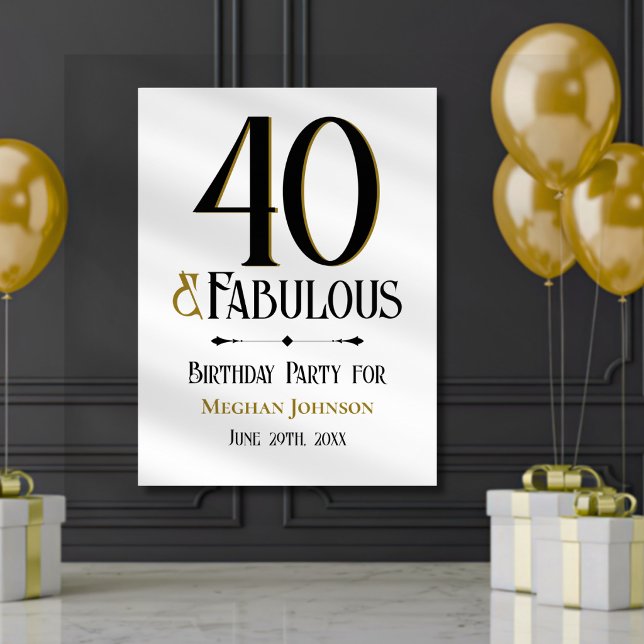 Poster Elegant Minimalist Forty and Fabulous Birthday (Criador carregado)
