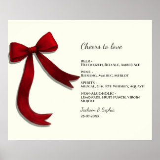 Poster Elegant Minimalist Red Bow Simple Elegant Menu Sig