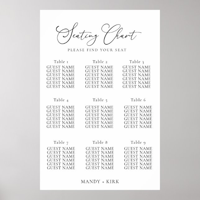 Poster Elegant Minimalist Wedding Seating Chart Sign  (Frente)