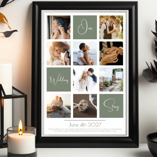 Poster Elegant modern minimal photo collage wedding