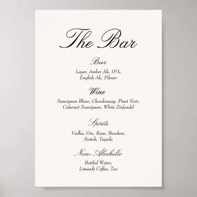 Poster Elegant Old Money Black and Ivory Wedding Bar (Frente)