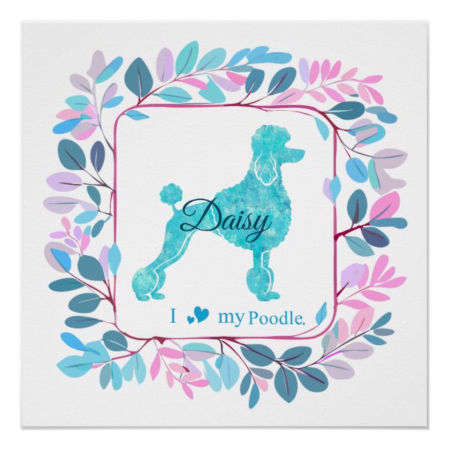 Póster Elegant Pastel Blue Poodle Poster | Personalized (Frente)