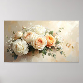 Poster Elegant Peach & Cream Rose Bouquet: Romantic Paint