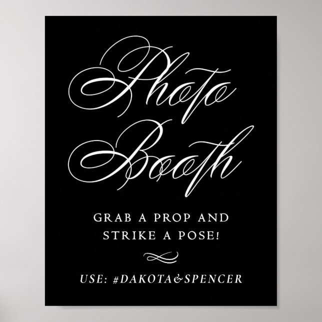 Poster Elegant Photo Booth Bate uma Pose | Branco Script (Frente)
