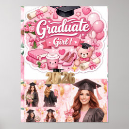 Poster Elegant Pink Floral Graduation Party baner
