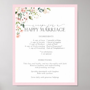Poster Elegant Pink Floral Recipe for a Happy Marriage