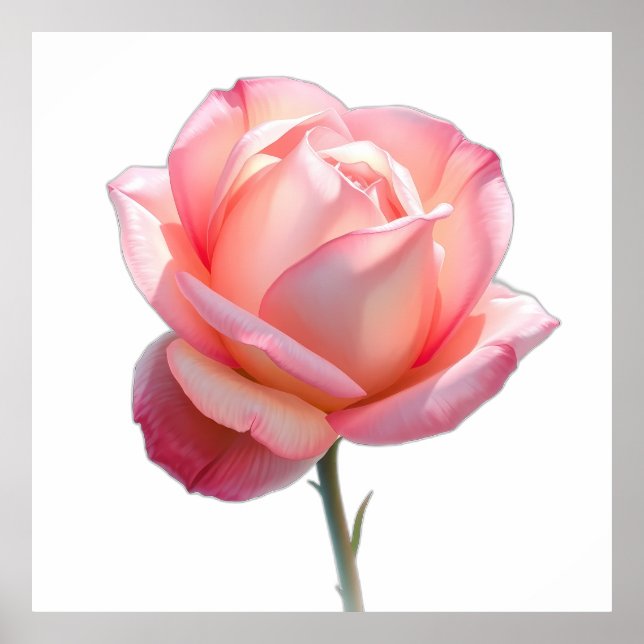 Poster Elegant Pink Rose Blossom on Stem (Frente)
