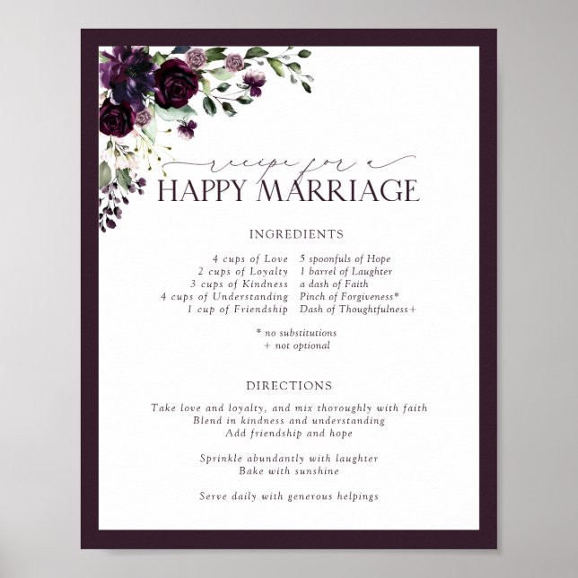 Poster Elegant Plum Purple Receita para um Casamento Feli (Frente)