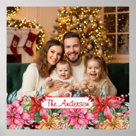 Poster Elegant Poinsettia Floral Border Custom Photos