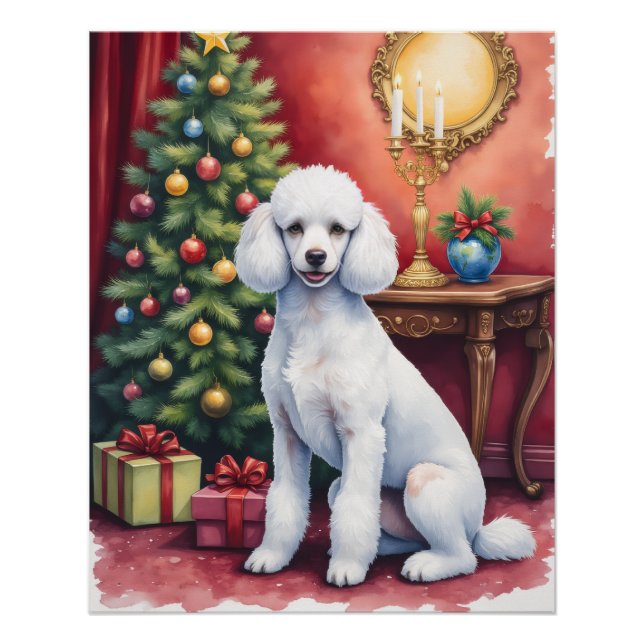 Póster Elegant Poodle Beside Christmas Tree Holiday Dog  (Frente)