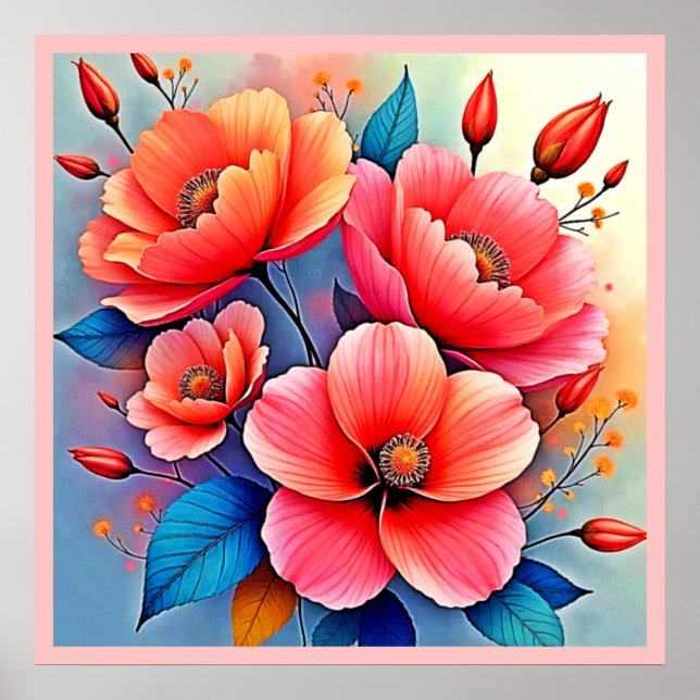 Poster Elegant Poppies: Radiant Nature Art (Frente)