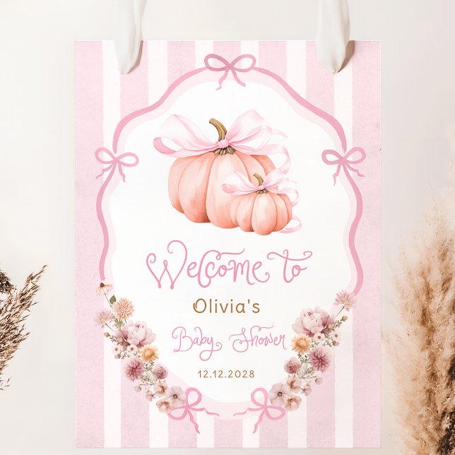 Poster Elegant Pumpkin Fall Girl Baby Shower Welcome (Criador carregado)