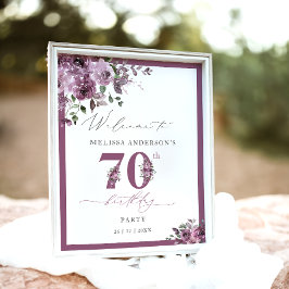 Poster Elegant Purple Floral 70th Birthday Welcome