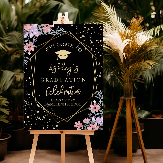 Poster Elegant Purple watercolor flowers Graduation (Criador carregado)