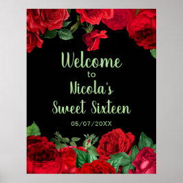 Poster Elegant Red Roses Flowers Sweet Sixteen