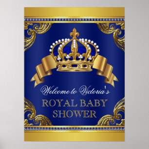 Poster Elegant Royal Blue Gold Prince Baby Shower Signs