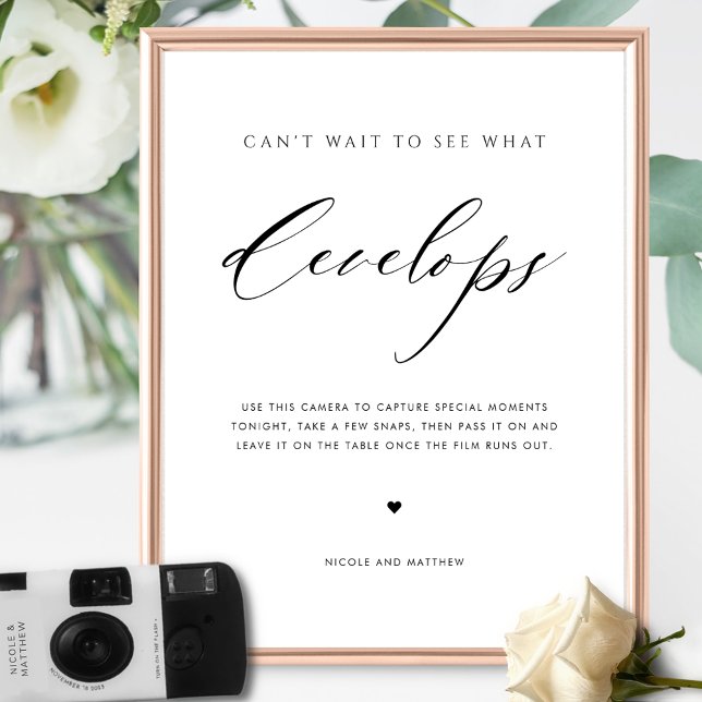 Poster Elegant Script Wedding Disposable Camera Sign (Criador carregado)