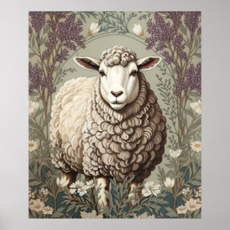 Poster Elegant Sheep Lavender Flower Background