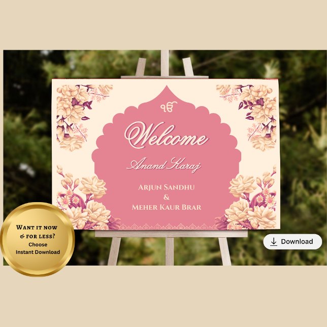 Poster Elegant Sikh Wedding Welcome Sign | Anand Karaj  (Criador carregado)
