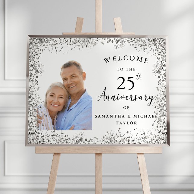 Poster Elegant Silver 25th Wedding Anniversary Welcome (Criador carregado)