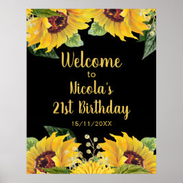 Poster Elegant Sunflowers and Foliage Birthday Party