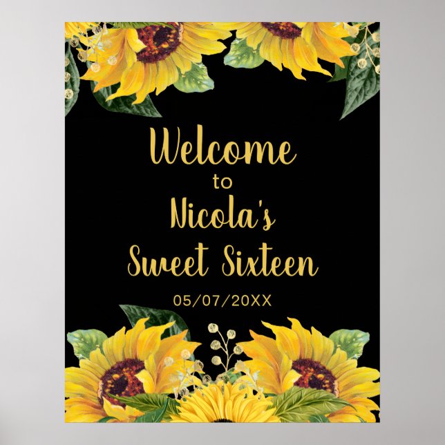Poster Elegant Sunflowers and Foliage Sweet Sixteen (Frente)